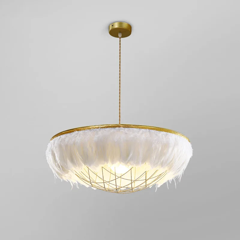 

Light luxury LED bedroom chandelier, post-modern restaurant cloakroom decoration lamp, villa children's room feather chandelier