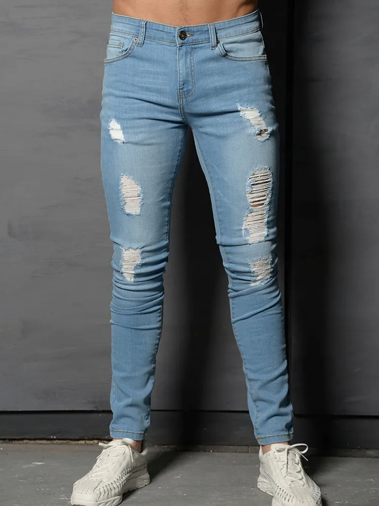 

Skinny Trousers Men's Jeans Pants Casual 2021 Autumn Male Ripped Slim Biker Sweatpant Sexy Hole Outwears Pants Men Jogging Jeans