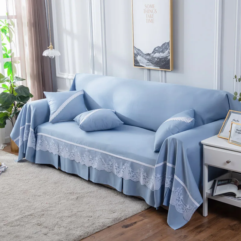 

Solid Sofa Covers for Living Room Modern All inclusive Slipcover 1/2/3/4 Seater Cover with Lace Sofa Towel Blanket Couch Cover