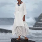 Винтажное платье в стиле бохо, модное женское платье Verao 2021, женское повседневное пляжное однотонное длинное платье с рукавами, одежда, уличное платье
