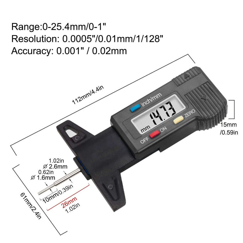 

Digital Car Tyre Depth Gauge Meter Auto Wear Detection Measuring Tool Caliper Thickness Gauges Tread Brake Pad Shoe Tire New