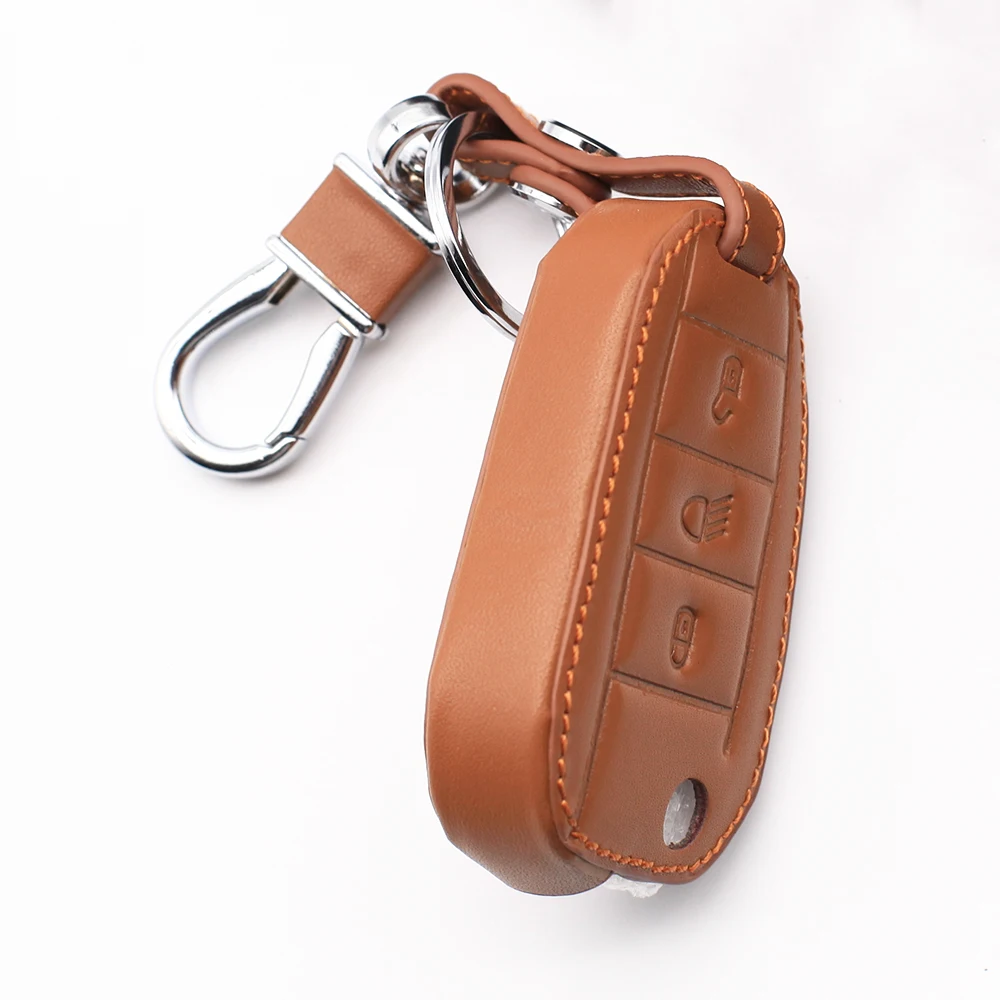 

3 button genuine leather car key case for peugeot 3008 208 308 508 408 2008 protective cover holder skin car accessories