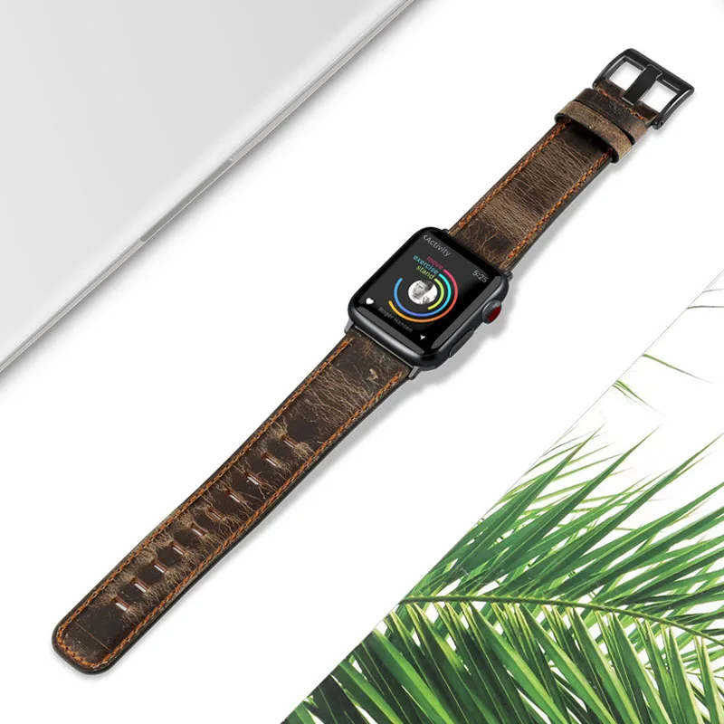 

REMZEIM Vintage Oil wax leather strap For apple watch band For iwatch 1/2/3 38mm 42mm iwatch 4/5 40 44mm watchband Bracelet