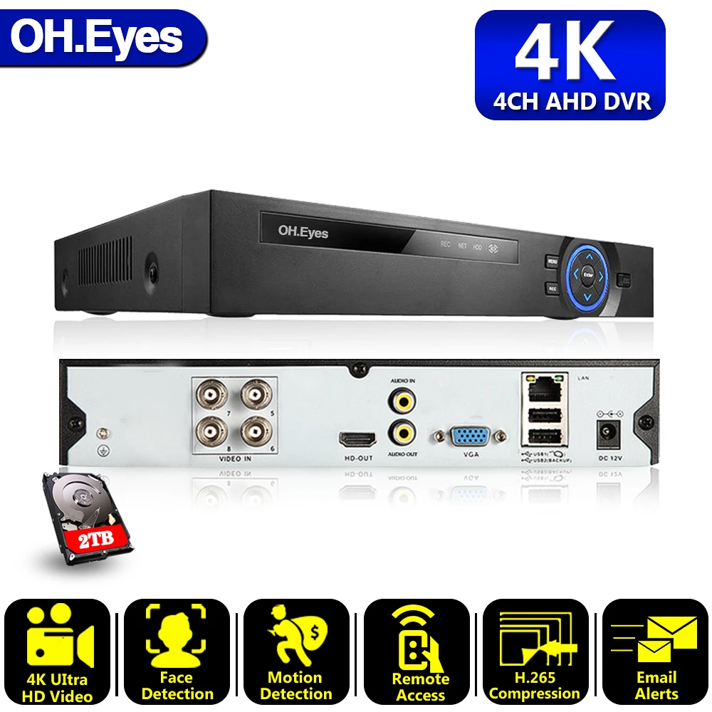 6in1 Real H.265 4ch 4K-N 4K 8MP DVR Security CCTV hybrid video recorder DVR P2P Xmeye support AHD/TVI/CVI/CVBS/IP cameras
