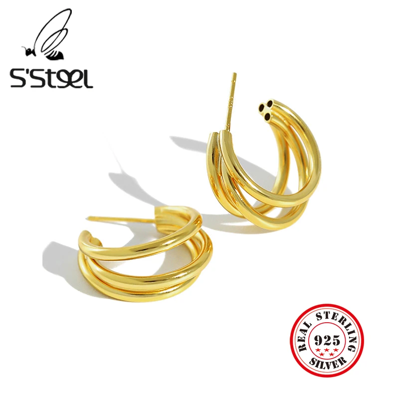 S'STEEL 925 пробы серебряные серьги геометрические круглые Brincos Para As Mulheres Pendientes Plata De