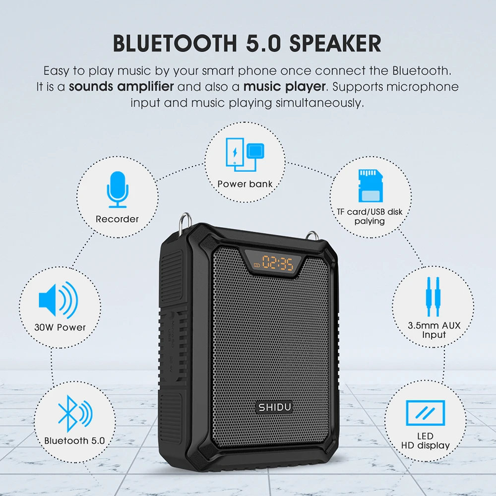 Портативный голосовой усилитель SHIDU M1000 30 Вт IPX6 Водонепроницаемая Bluetooth колонка