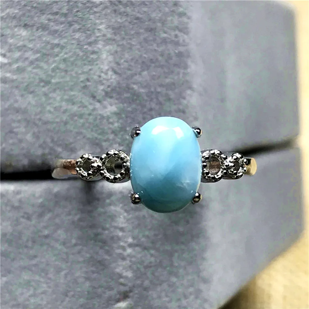 

7x5 мм 100% натуральное синее кольцо с ларимаром ювелирные изделия для женщин и мужчин серебряные бусины с рисунком воды из камня регулируемый ...