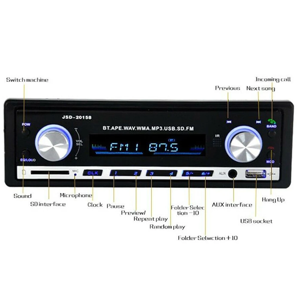 Автомобильный музыкальный плеер 1DIN радио Bluetooth динамик MP3 AUX FM приемник карта U