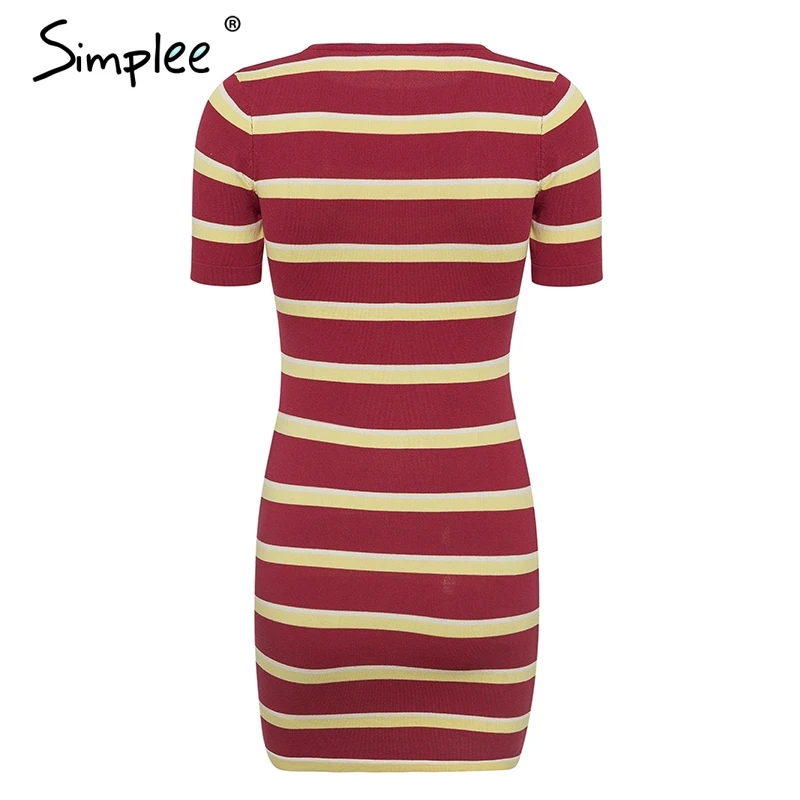 Simplee Красная полосой трикотажное облегающее женское платье с коротким рукавом