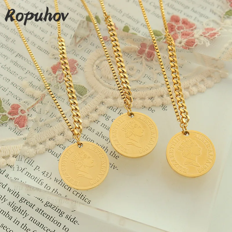 

Ropuhov 2021 New Woman Korea Minimalist Portrait English Letter Circle Pendant Sweater Chain Titanium Steel Christmas Gift
