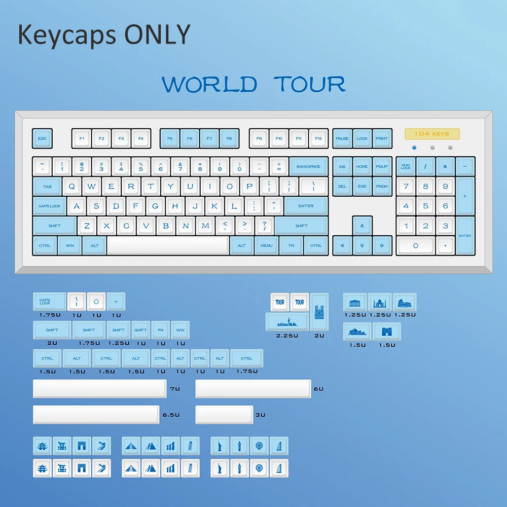 Колпачки для ключей PBT синий белый цвет переключателя Cherry Mx Механическая игровая