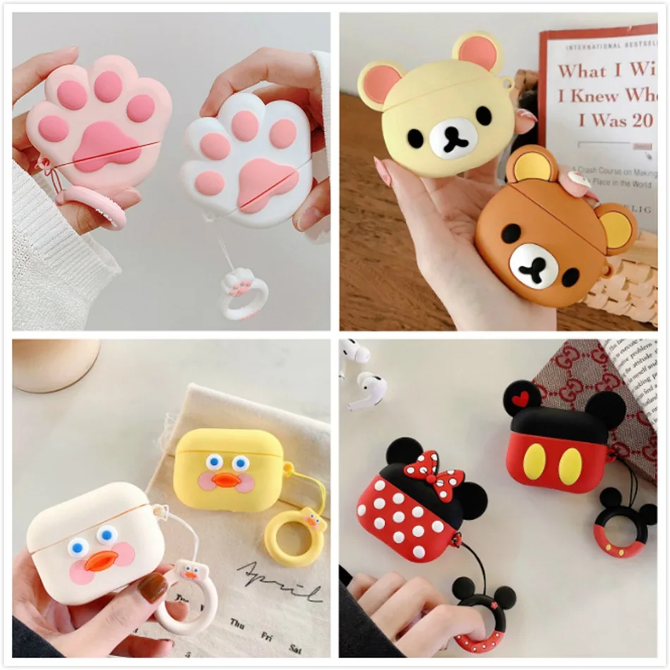 3D милый чехол для наушников с Bluetooth Airpods Pro Чехол мультяшным медведем когтями Apple Air