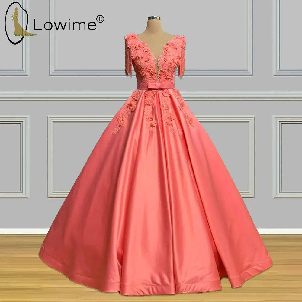 

Розовые вечерние платья трапециевидной формы с круглым вырезом, украшенные бисером и цветами ручной работы, вечерние платья для выпускного вечера, вечерние платья