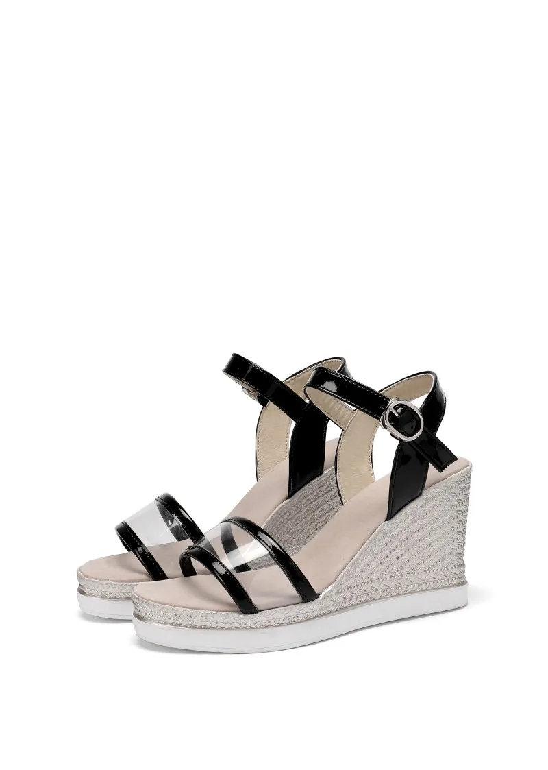 Сандалии женские на танкетке босоножки с ремешком и пряжкой прозрачные туфли