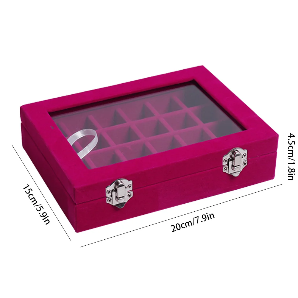 

Jewelry Organizer Diamond Box Velvet 24 Grid Jewelry Box Earring Storage Jewelry Tray with Lid Transparent for DIY Craft Gray