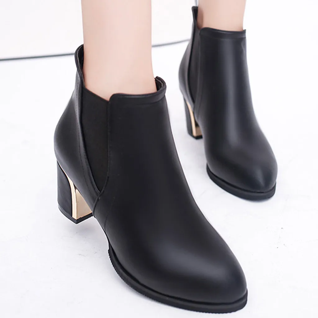 Зимние сапоги женские кожаные черные женская обувь на высоком каблуке с острым