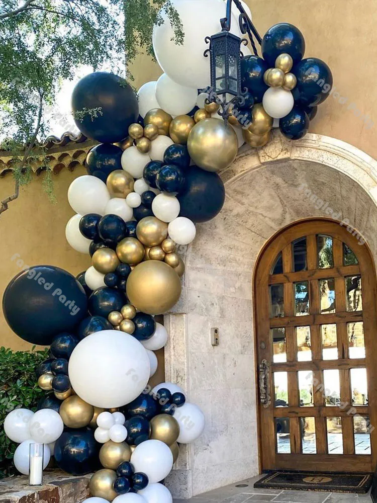 

134 Pieces of Matte Navy Blue Balloon Arch Garland White Helium Chrome Gold Ball Wedding Birthday Baby Shower Party Decoration
