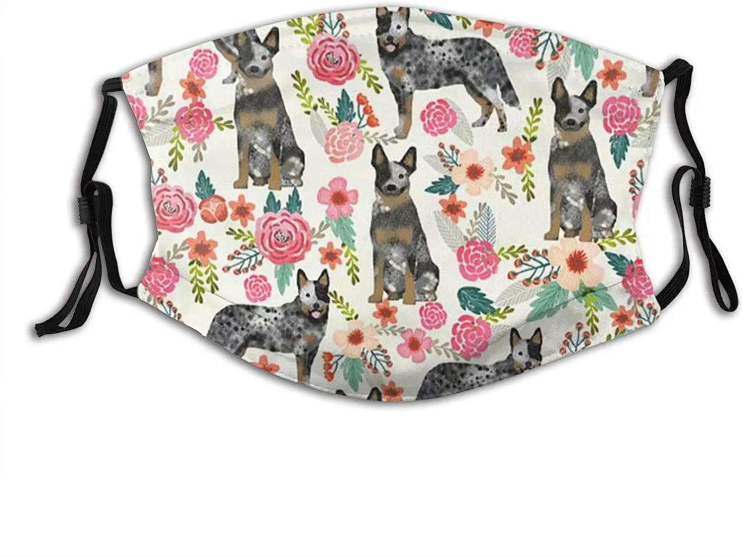 

Fashion Face Mask with Filter One Size Cute Funny Bull Terrier with Flowers