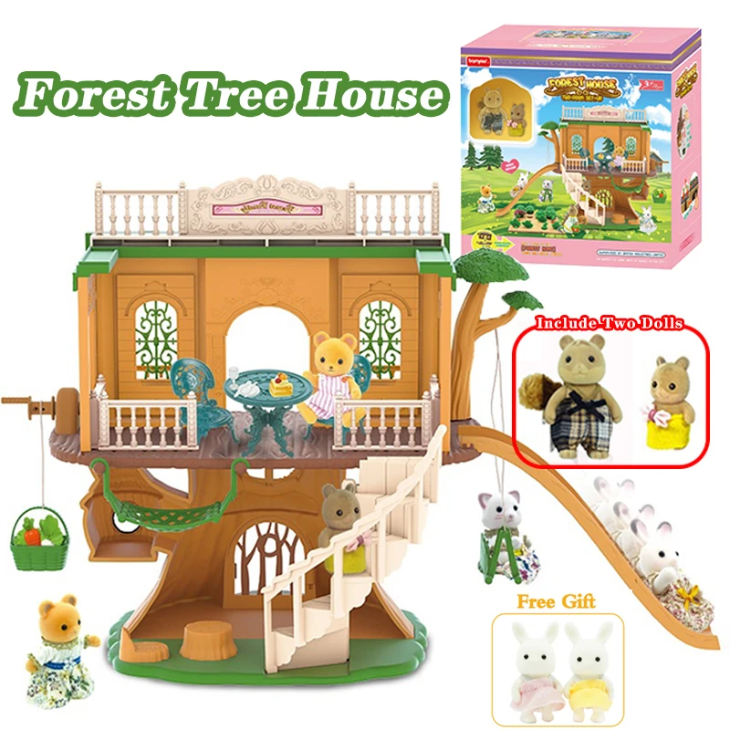 

1/12 Forest Animal Tree House Dollhouse Multi-Storey Villa Castle Set Miniature Family Scene Game Rabbit Elk Girl Toy Gift