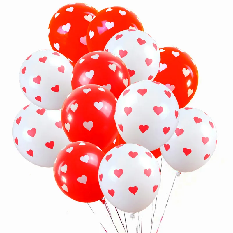

100pcs 12inch Red White Heart Latex Balloons Romantic Decoration Globos For Valentine's Day Wedding Propose Girl Love Balloon