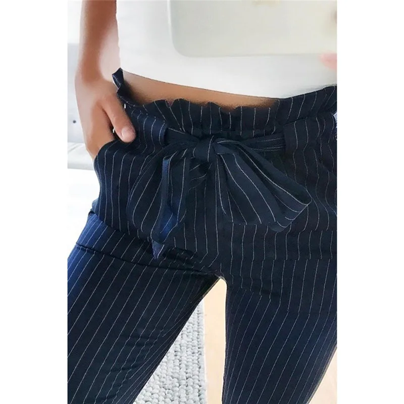 

Casual Striped OL Pants Women Trouser High Waist Pant Pantalon Femme Bow Tie Pocket Pencil Pants Pantalones Mujer Cintura Alta