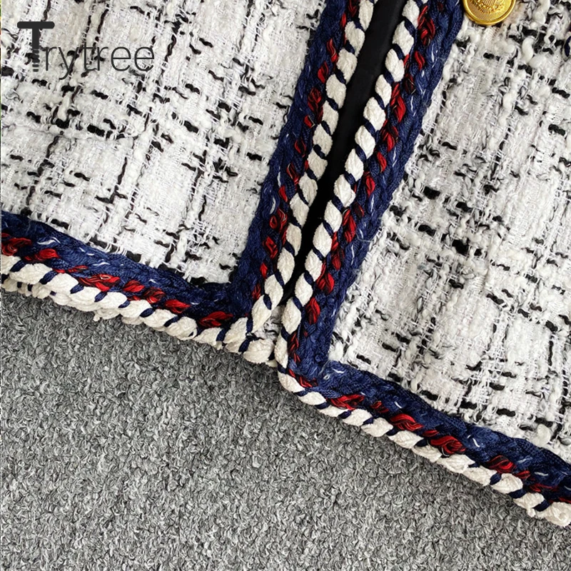 

Ttytree 2020 Autumn Winter Casual Women's Jacket Plaid O-Neck Single-breasted Pockets Wide-waisted Office Lady Jacket Women Coat