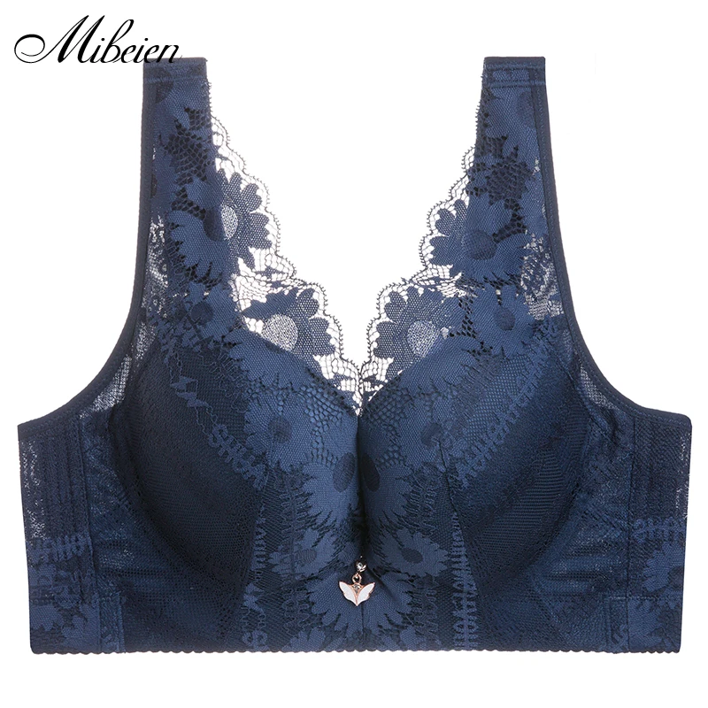 

New product daisy lace deep V gathered sexy large size bra underwear no steel ring comfortable U-shaped beautiful back 50D bra
