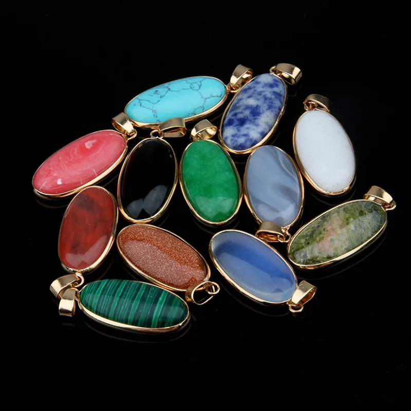 

Natural Stone Pendants Egg Shape Agates Blue Turquoises Malachite Stone Charms for Jewelry Making Necklace Bracelet Gift