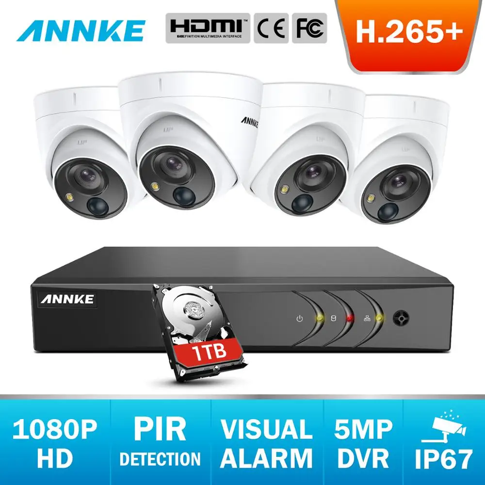 ANNKE 8CH 5MP Lite 5 в 1 CCTV DVR HD 4 шт. TVI безопасности Камера обнаружения пассивного ИК