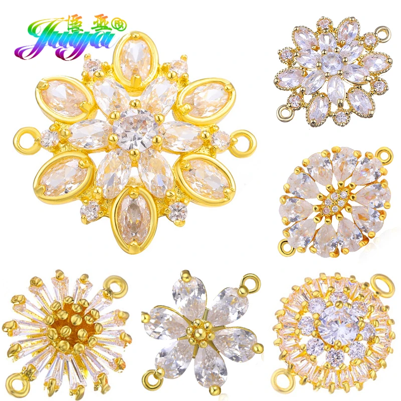 

Juya DIY Flower Charms Supplies Handmade Cubic Zirconia Connectors Accessories For Women Bracelets Necklaces Earrings Making