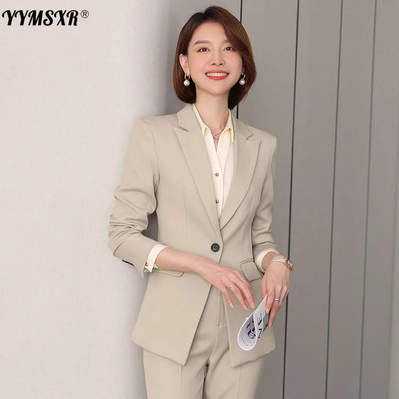 Офисный костюм абрикосового цвета из двух предметов новинка 2022 осенне-зимняя