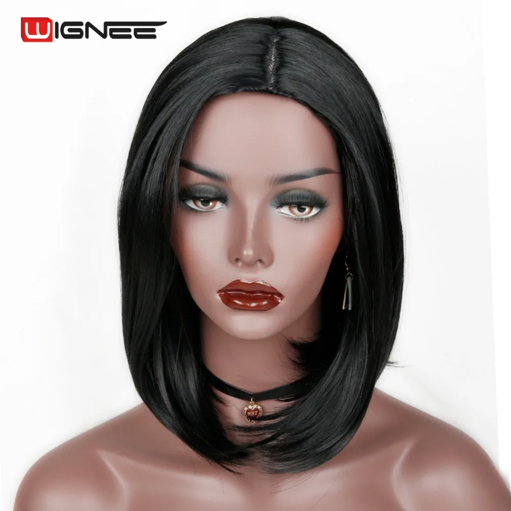 Wignee короткие прямые волосы боб синтетические парики для женщин 2 тона Омбре цвет парики синий/жук/зеленый/Пепельный блонд Glueless Косплей волосы