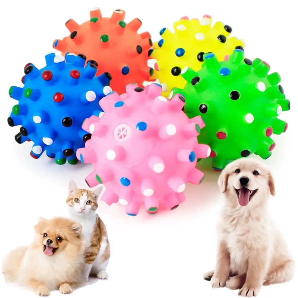 

Pet Dog Puppy Thorny Round Ball Molar Teeth Cleaning Chewing Squeaky Sound Toy