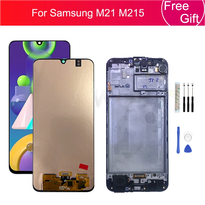 

oled for Samsung M215 display LCD touch screen digitizer Assembly +Frame for Samsung M21 lcd replacement Repair Parts 6.4"
