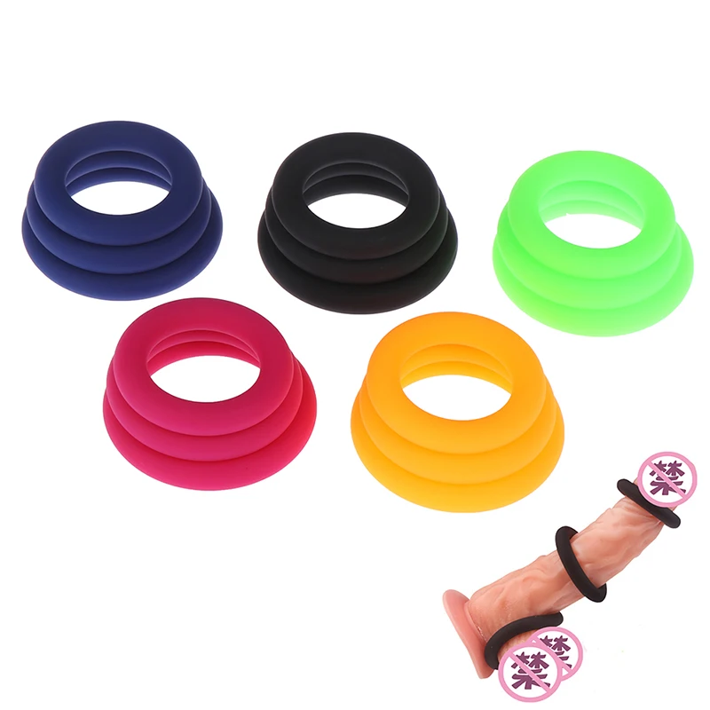 3 шт силиконовых колец для пениса черные/синие/розовые/оранжевые/зеленые секс