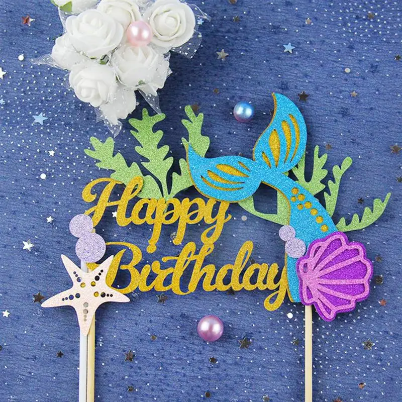 2 шт хвост русалки торт Топпер Сияющий корпус Морская звезда украшения кекс