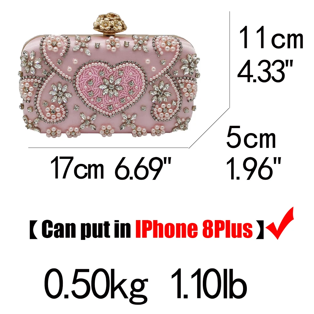 Женский клатч с бусинами Boutique De FGG Винтажный Розовый сердцем и цветами свадебные