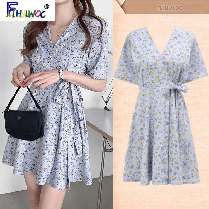 

Женское платье с коротким рукавом, голубое ТРАПЕЦИЕВИДНОЕ ПЛАТЬЕ в Корейском стиле с бантом, милые платья в японском стиле для девушек, лето...