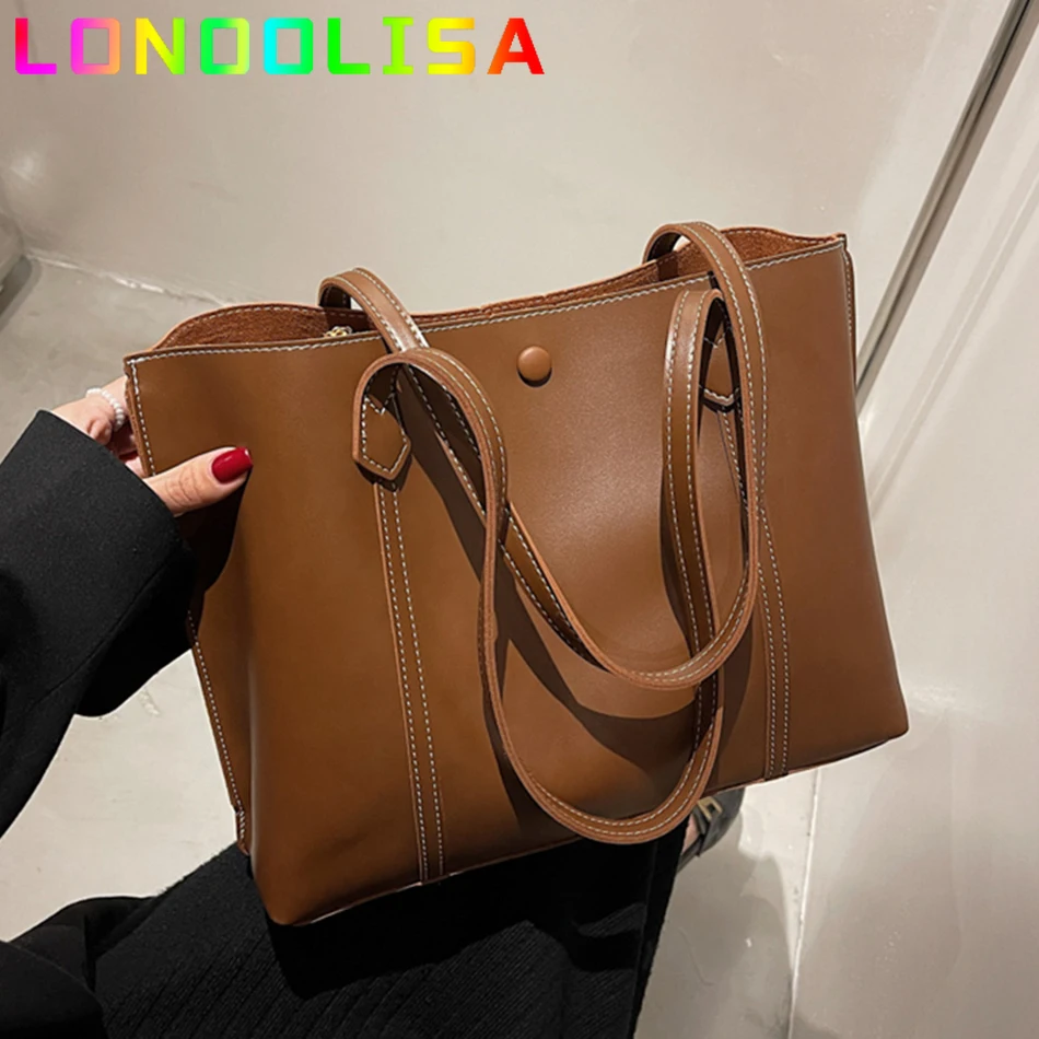 

Модная вместительная сумка на плечо для женщин, Повседневная Дамская сумочка из мягкой искусственной кожи, шоппер, дорожный тоут черного цв...