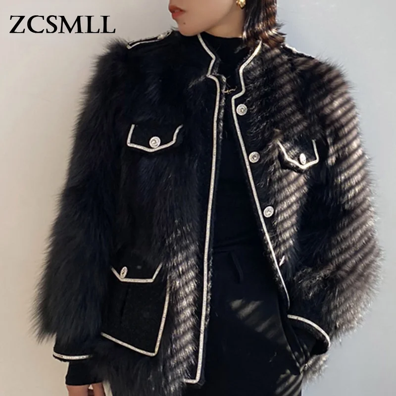 

ZCSMLL 2021 Autumn And Winter French Style Diamond Women's Imitation Fur Coat Temperament Fashion Stand Collar Thickened TH511