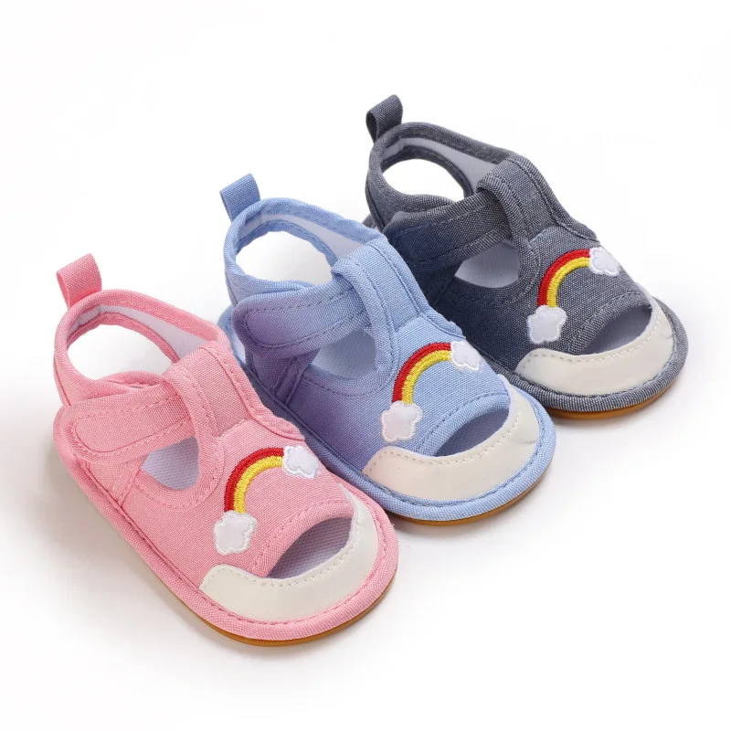 

Lovely 2021 Summer Baby Girls Fist Walkers Cute Rainbow Cotton Cloth Shoes Soft Sole Infant Baby Shoes