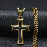2022 cross stainless steel long necklace pendant for womenmen black gold color classic necklace jewelry collier homme nxh111s05