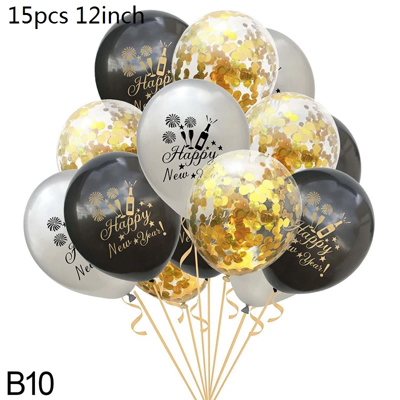 B10-15pcs balloon Счастливый год круглый шар звезда бутылки вина фольга, латекс воздушный шар баллон гелия год вечерние украшения год - Цвет: B10-15pcs balloon