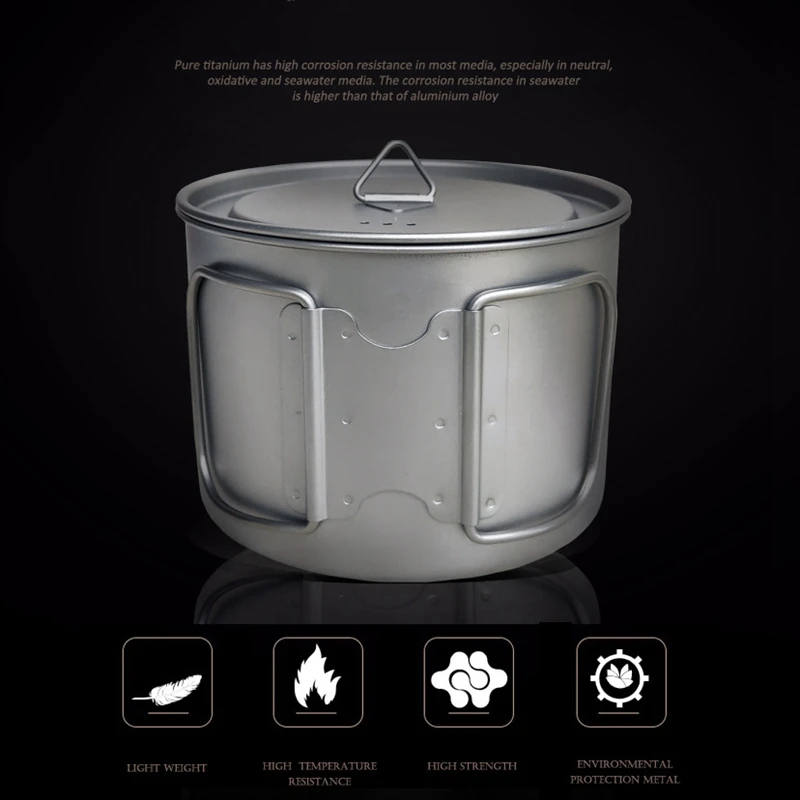 

Titanium Pot 900Ml Camping Cookware Set Ultralight Titanium Cup Foldable Handle for Outdoor Camping Hiking