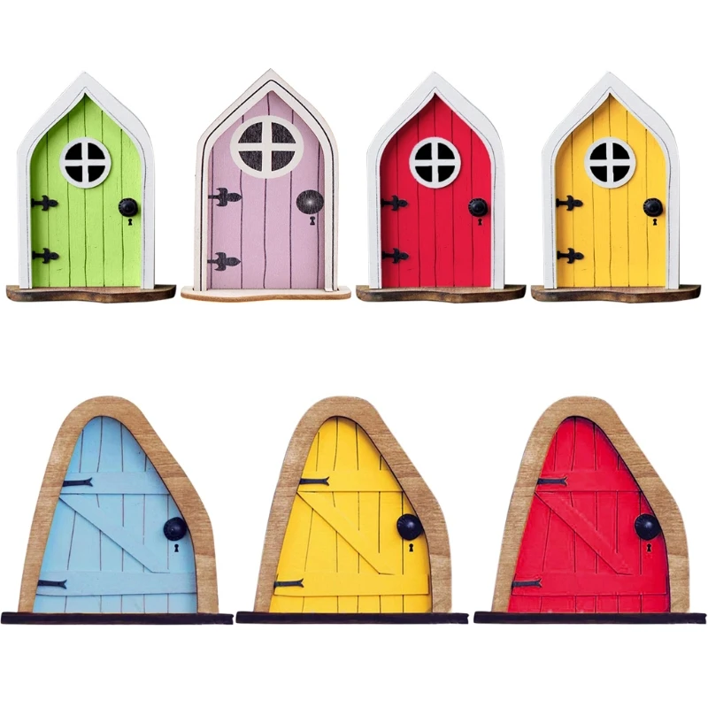 

Fairy Elf Window Door Wooden Garden Ornament Creative Yard Art Garden Sculpture Decor Trees Open Doors Gnome House Wood