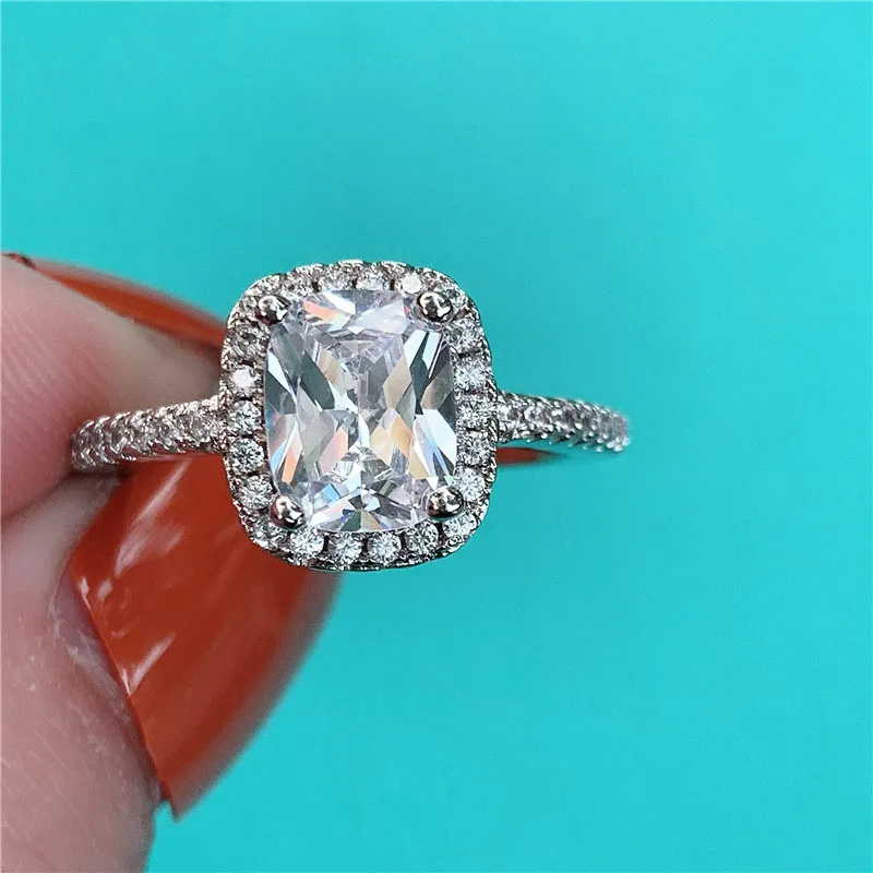

2019 Simple Promise Ring 925 sterling silver Cushion cut 3ct AAAAA Cz Engagement Wedding band rings for women Bridal Jewelry