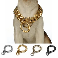 dog metal collar p chain gold stainless steel pet dog chain collar metal necklace 19mm width strong large dog collars pitdog