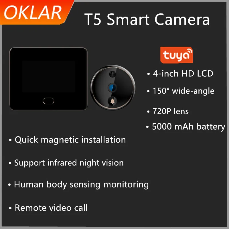 

Oklar 2022 Новый Wi-Fi приложение Tuya беспроводной HD 4 дюйма 720 Видео дверной Звонок камера Высокая безопасность IntelligentInterphone дверной Звонок камера