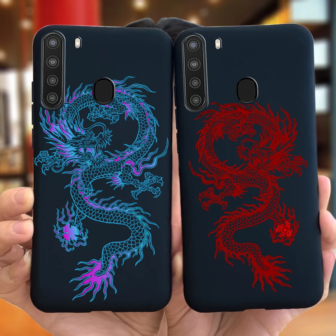 Крутой Модный чехол с рисунком для Samsung Galaxy A21 телефона черный силиконовый