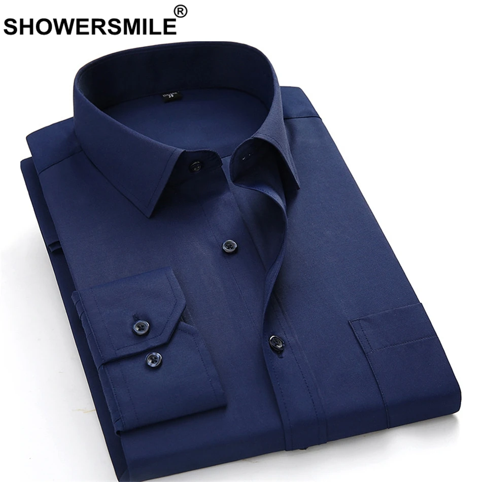 Мужская классическая рубашка SHOWERSMILE желтая деловая с длинным рукавом большие